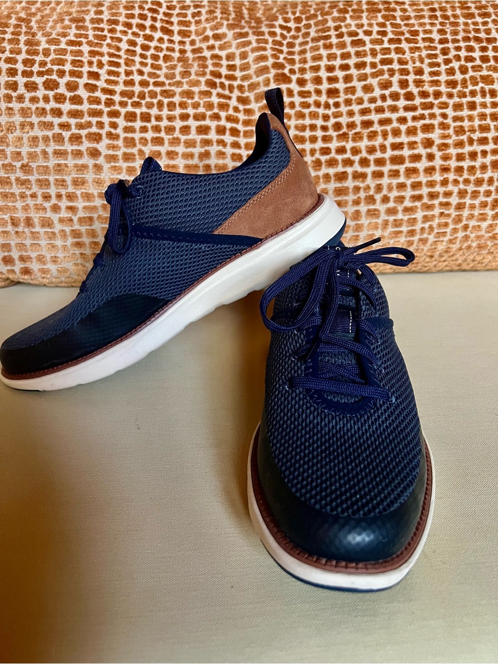 Cole Haan Navy and Brown Mesh Lace-Up Sneaker